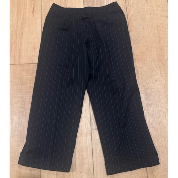 Y2K Pinstripe Cropped Dress Pants Black Officecore Tailored Trousers Sz 4 - Picture 4 of 7